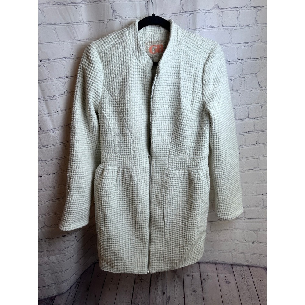 GB Textured Knit Topper Jacket Full Zip Long Sleeve Cream Size M
